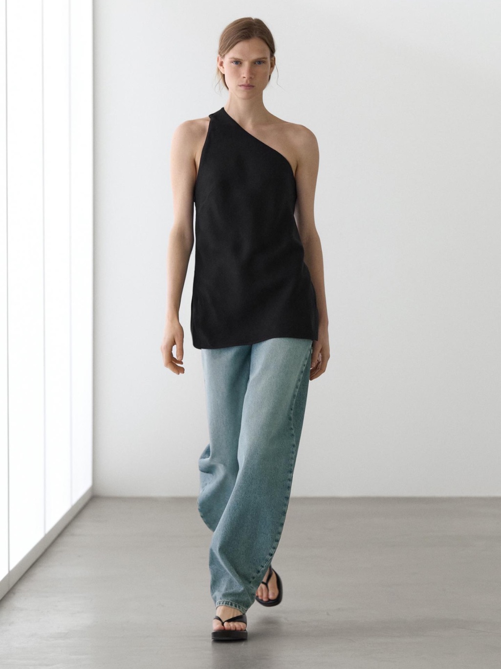 Massimo Dutti Asymmetric Linen Blend Top With Back Detail